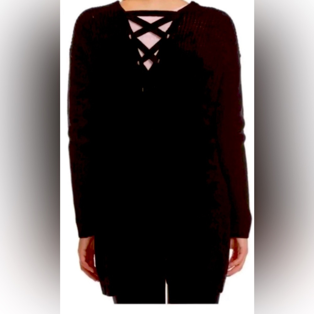 Cardigan/ Knit Open Cardigan with Braided Lacing Detail Down The Back